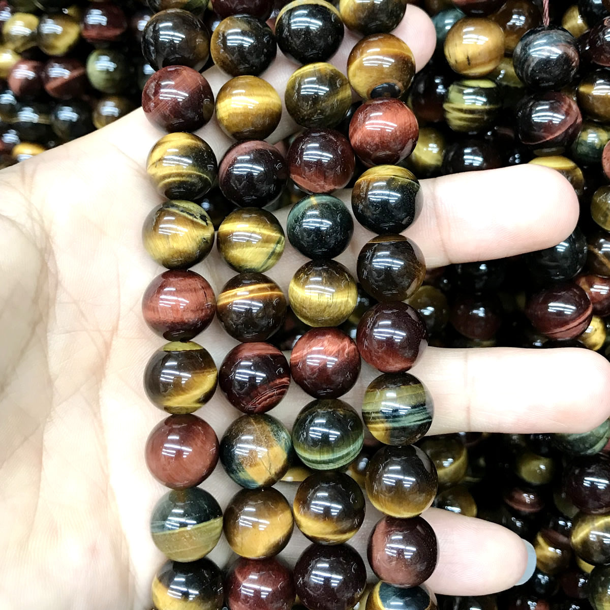 CTE104 Grade A Colorful Tiger Eye Beads Smooth Round 12mm 15" Strand