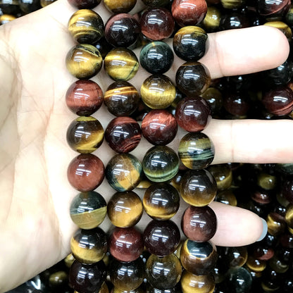 CTE105 Grade A Colorful Tiger Eye Beads Smooth Round 14mm 15" Strand