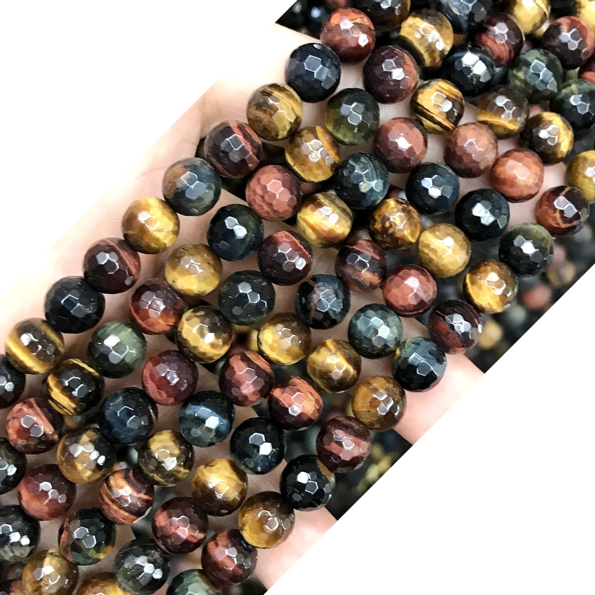 CTE110 Colorful Tiger Eye Beads Faceted Round 6mm 15" Strand