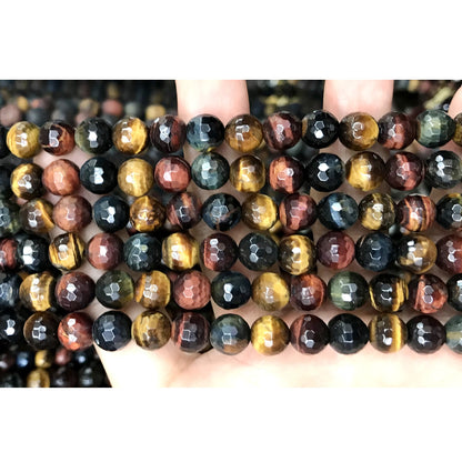 CTE110 Colorful Tiger Eye Beads Faceted Round 6mm 15" Strand