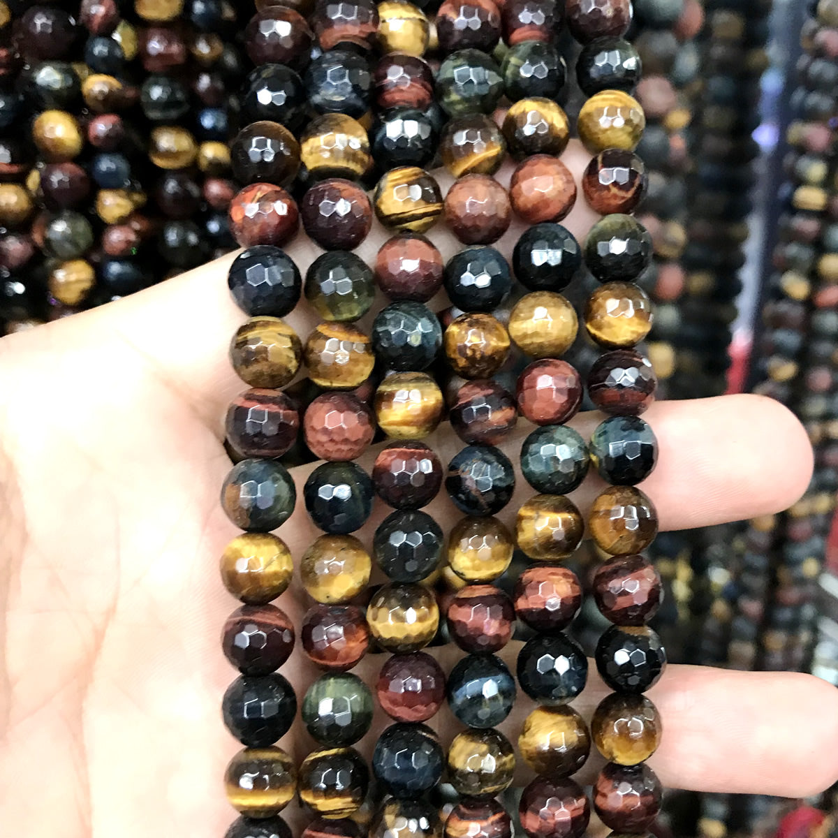 CTE110 Colorful Tiger Eye Beads Faceted Round 6mm 15" Strand