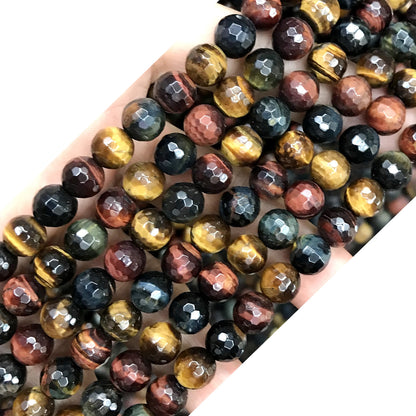 CTE111 Colorful Tiger Eye Beads Faceted Round 8mm 15" Strand