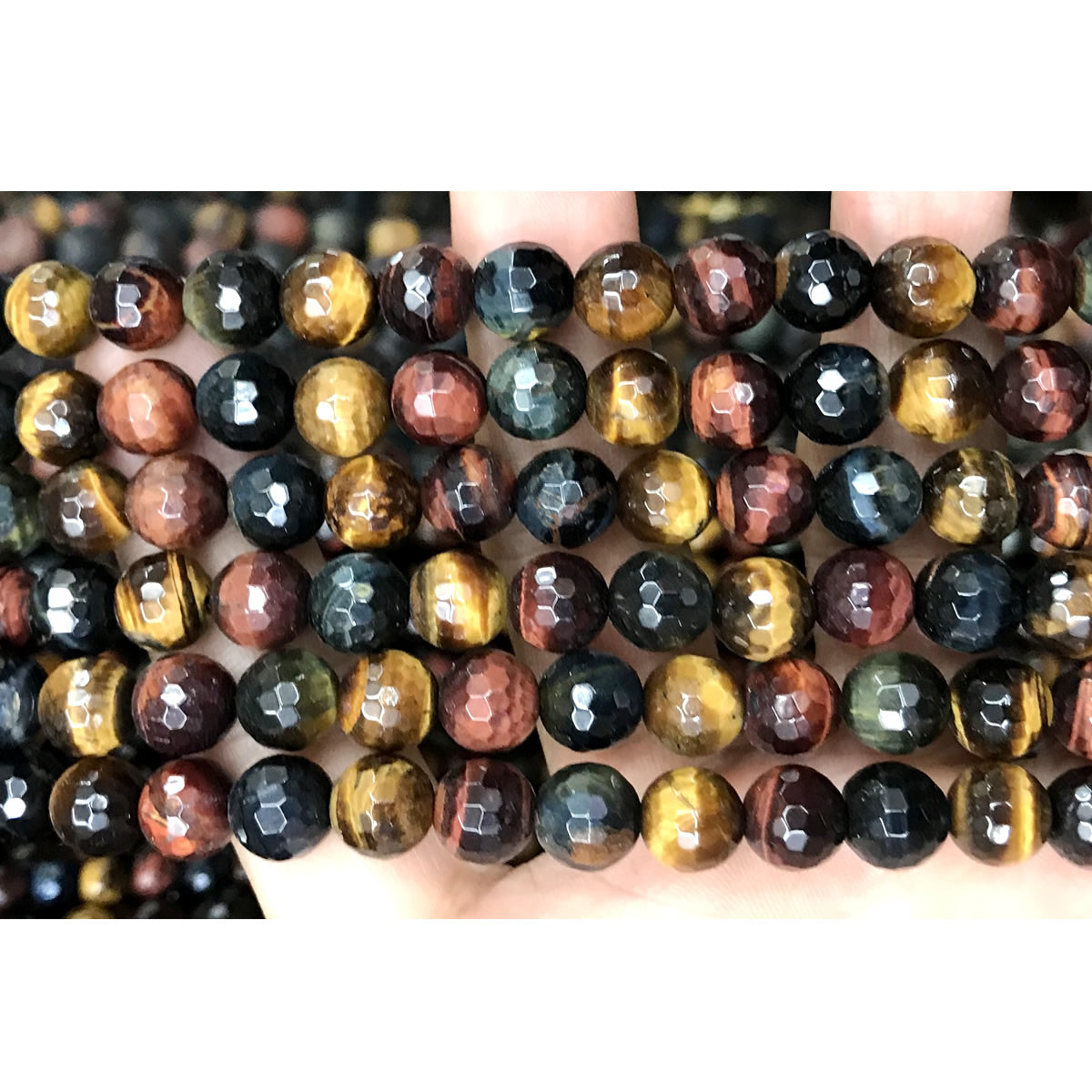 CTE111 Colorful Tiger Eye Beads Faceted Round 8mm 15" Strand