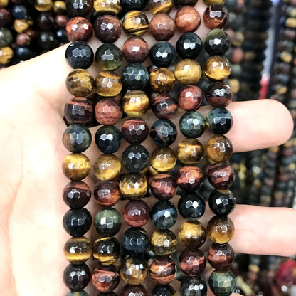 CTE111 Colorful Tiger Eye Beads Faceted Round 8mm 15" Strand