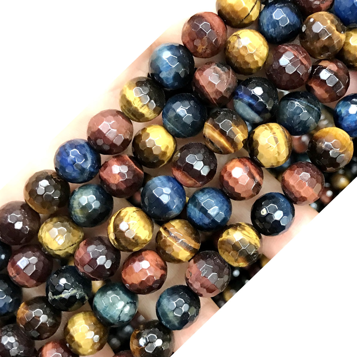 CTE112 Colorful Tiger Eye Beads Faceted Round 10mm 15" Strand