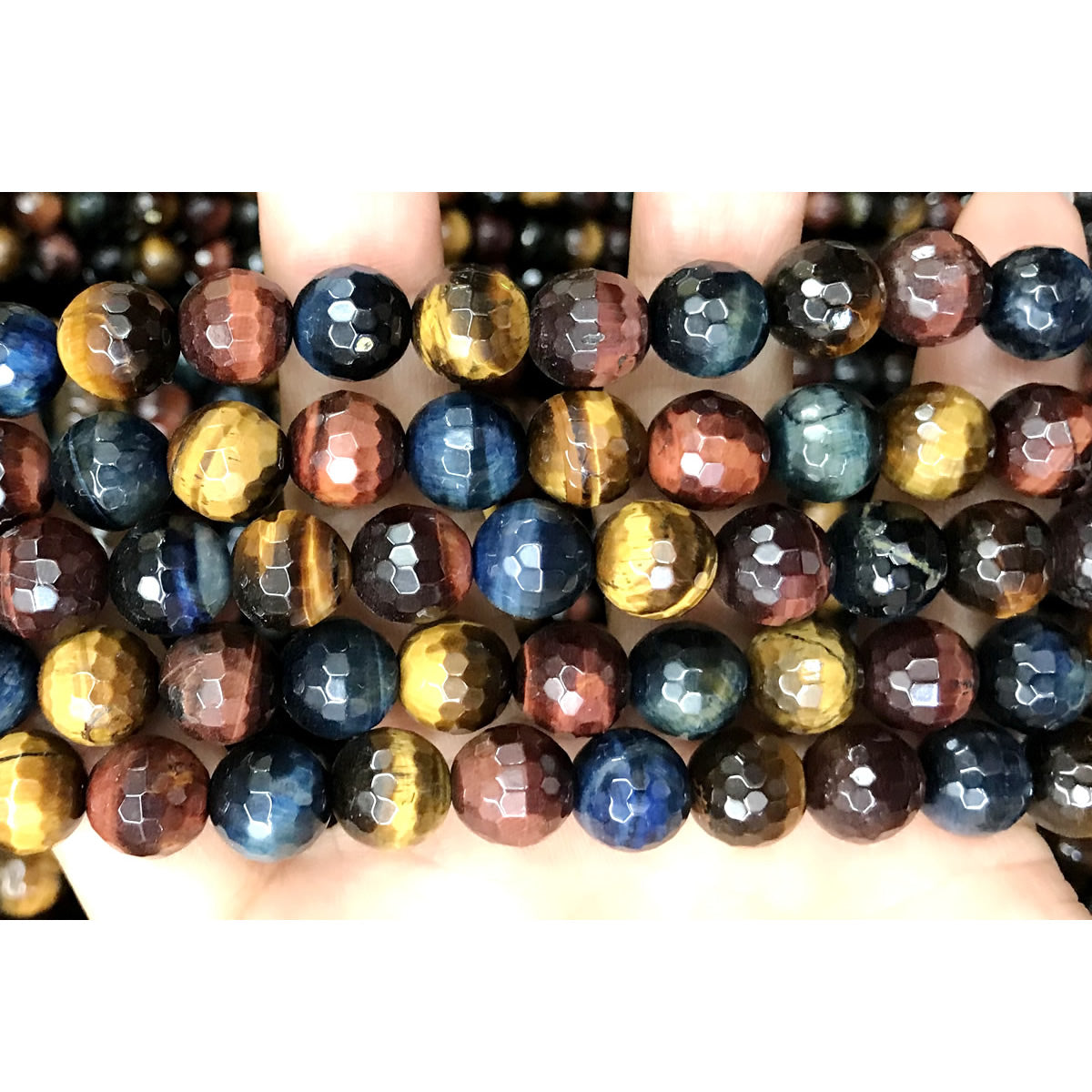 CTE112 Colorful Tiger Eye Beads Faceted Round 10mm 15" Strand