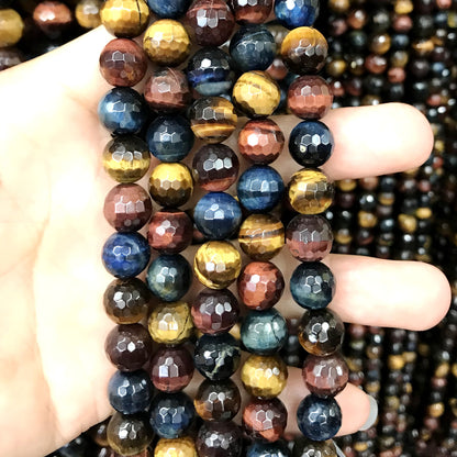 CTE112 Colorful Tiger Eye Beads Faceted Round 10mm 15" Strand