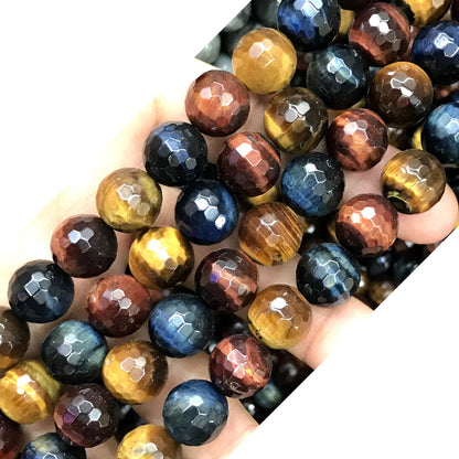 CTE113 Colorful Tiger Eye Beads Faceted Round 12mm 15" Strand