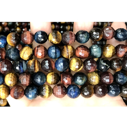 CTE113 Colorful Tiger Eye Beads Faceted Round 12mm 15" Strand