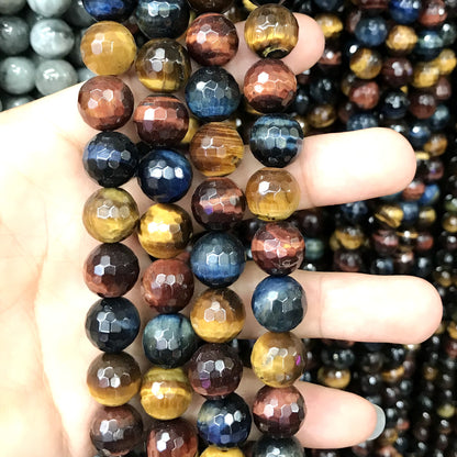 CTE113 Colorful Tiger Eye Beads Faceted Round 12mm 15" Strand