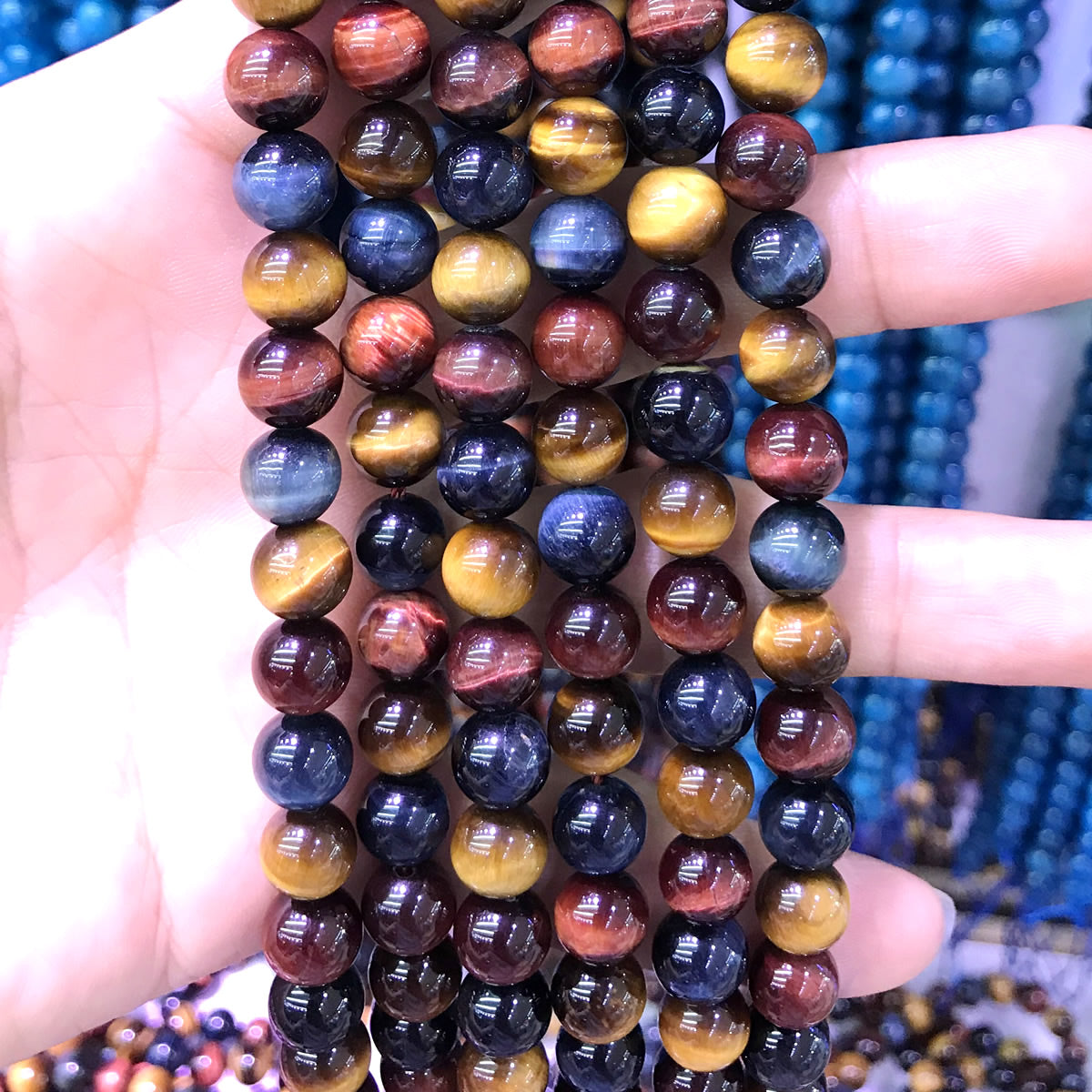 CTE118 Grade A+ Colorful Tiger Eye Beads Smooth Round 6mm 15" Strand