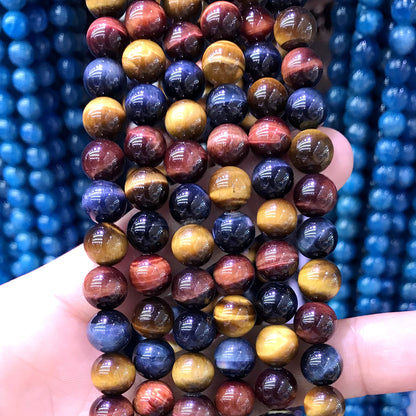 CTE119 Grade A+ Colorful Tiger Eye Beads Smooth Round 8mm 15" Strand