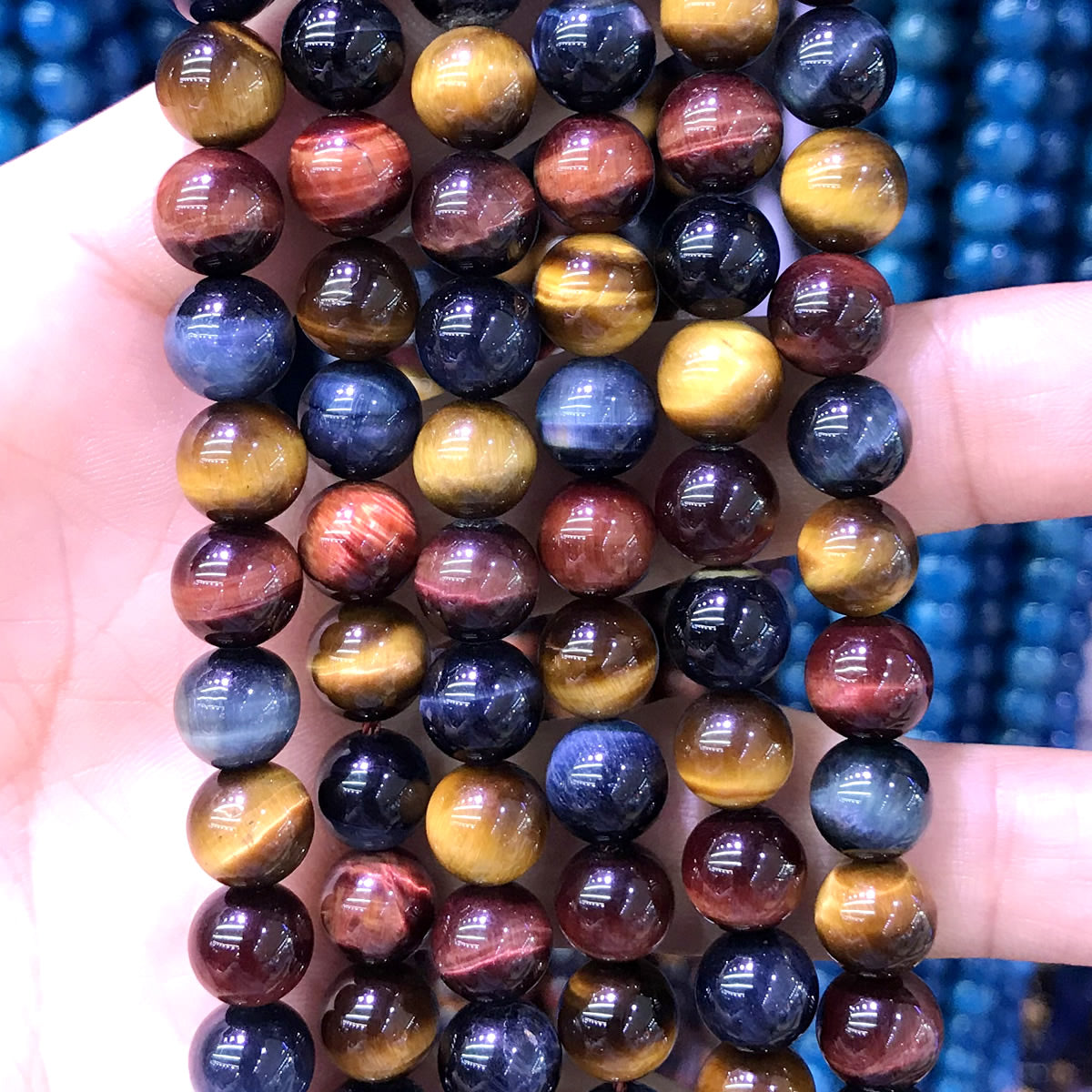 CTE120 Grade A+ Colorful Tiger Eye Beads Smooth Round 10mm 15" Strand