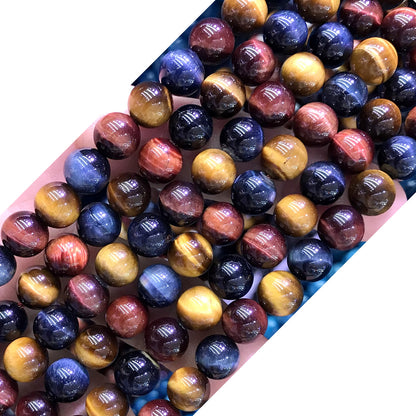 CTE121 Grade A+ Colorful Tiger Eye Beads Smooth Round 12mm 15" Strand