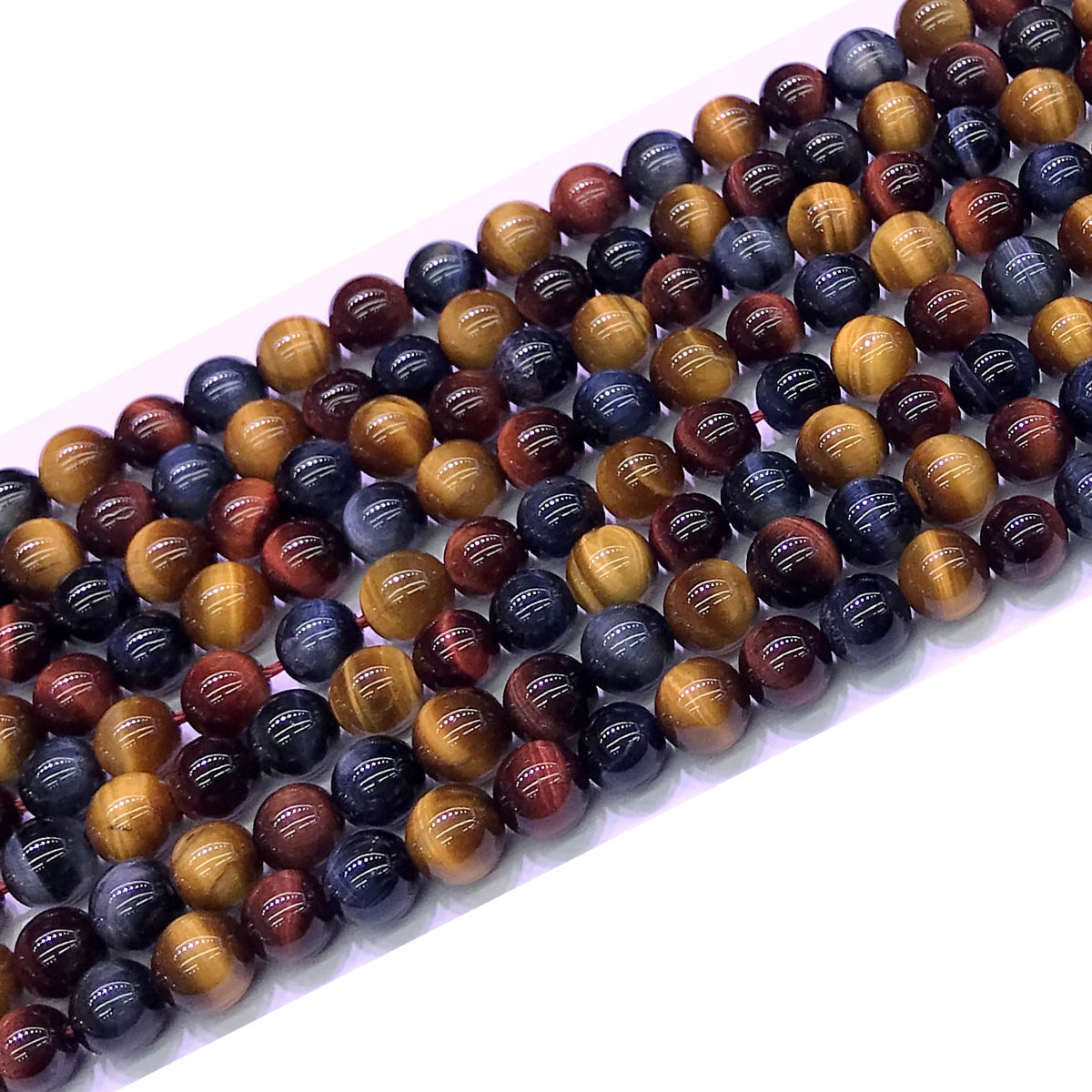 CTE126 Grade AA Colorful Tiger Eye Beads Smooth Round 6mm 15" Strand