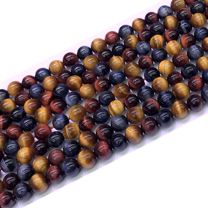 CTE126 Grade AA Colorful Tiger Eye Beads Smooth Round 6mm 15" Strand