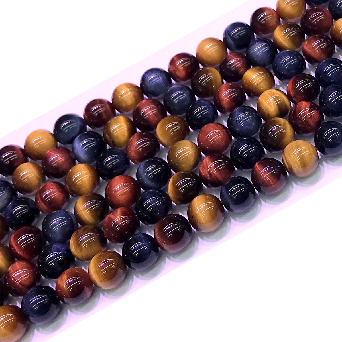 CTE127 Grade AA Colorful Tiger Eye Beads Smooth Round 8mm 15" Strand