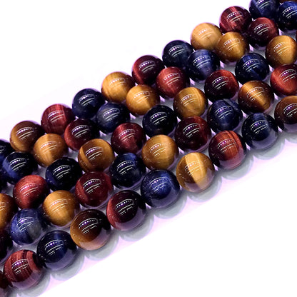 CTE128 Grade AA Colorful Tiger Eye Beads Smooth Round 10mm 15" Strand