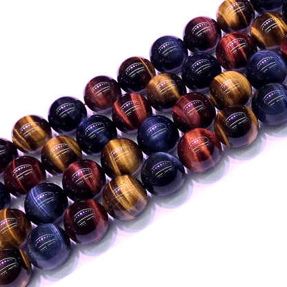 CTE129 Grade AA Colorful Tiger Eye Beads Smooth Round 12mm 15" Strand