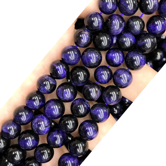 CTE148 Purple Tiger Eye Beads Smooth Round 10mm 15" Strand