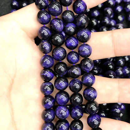 CTE148 Purple Tiger Eye Beads Smooth Round 10mm 15" Strand