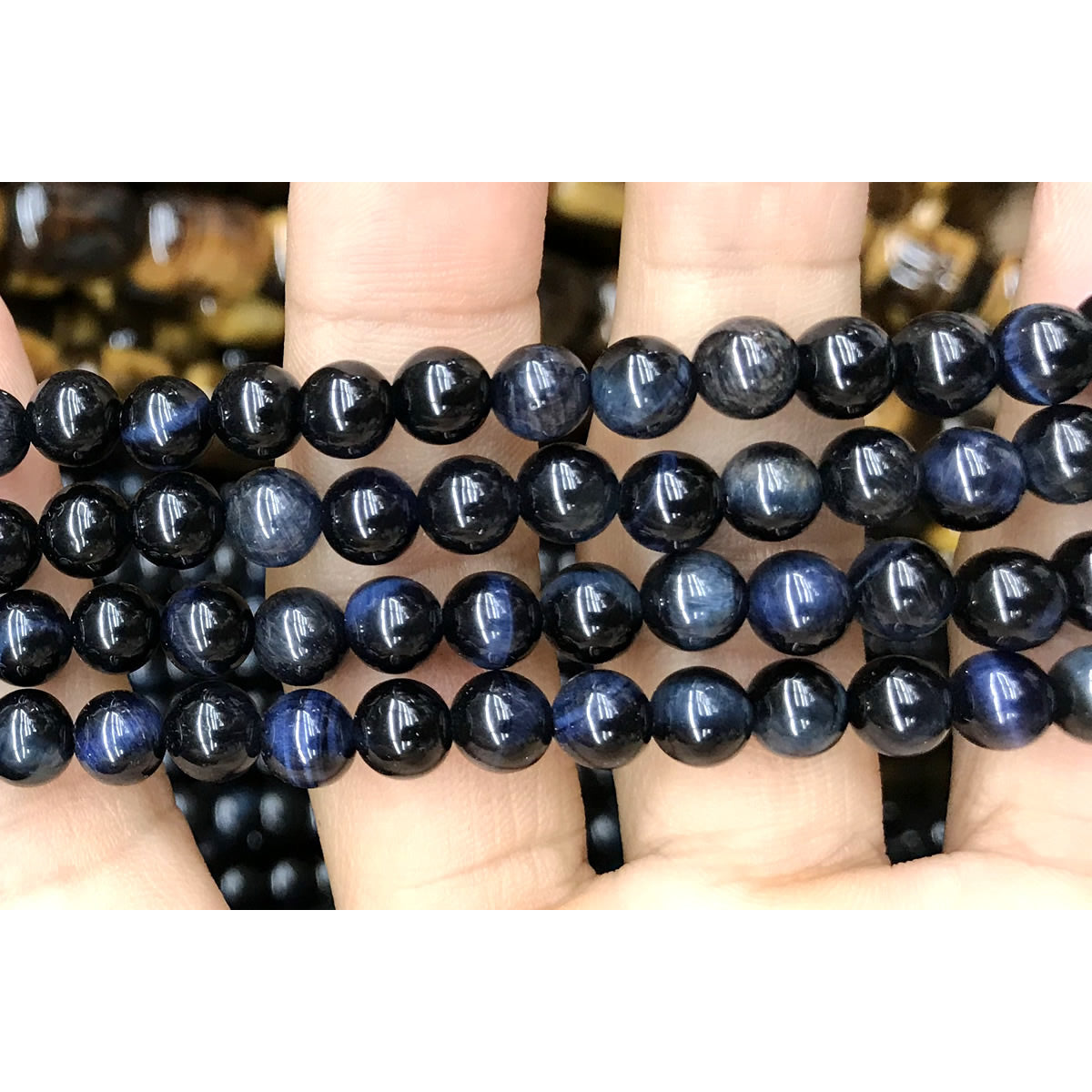 CTE155 Blue Tiger Eye Beads Smooth Round 4mm 15" Strand