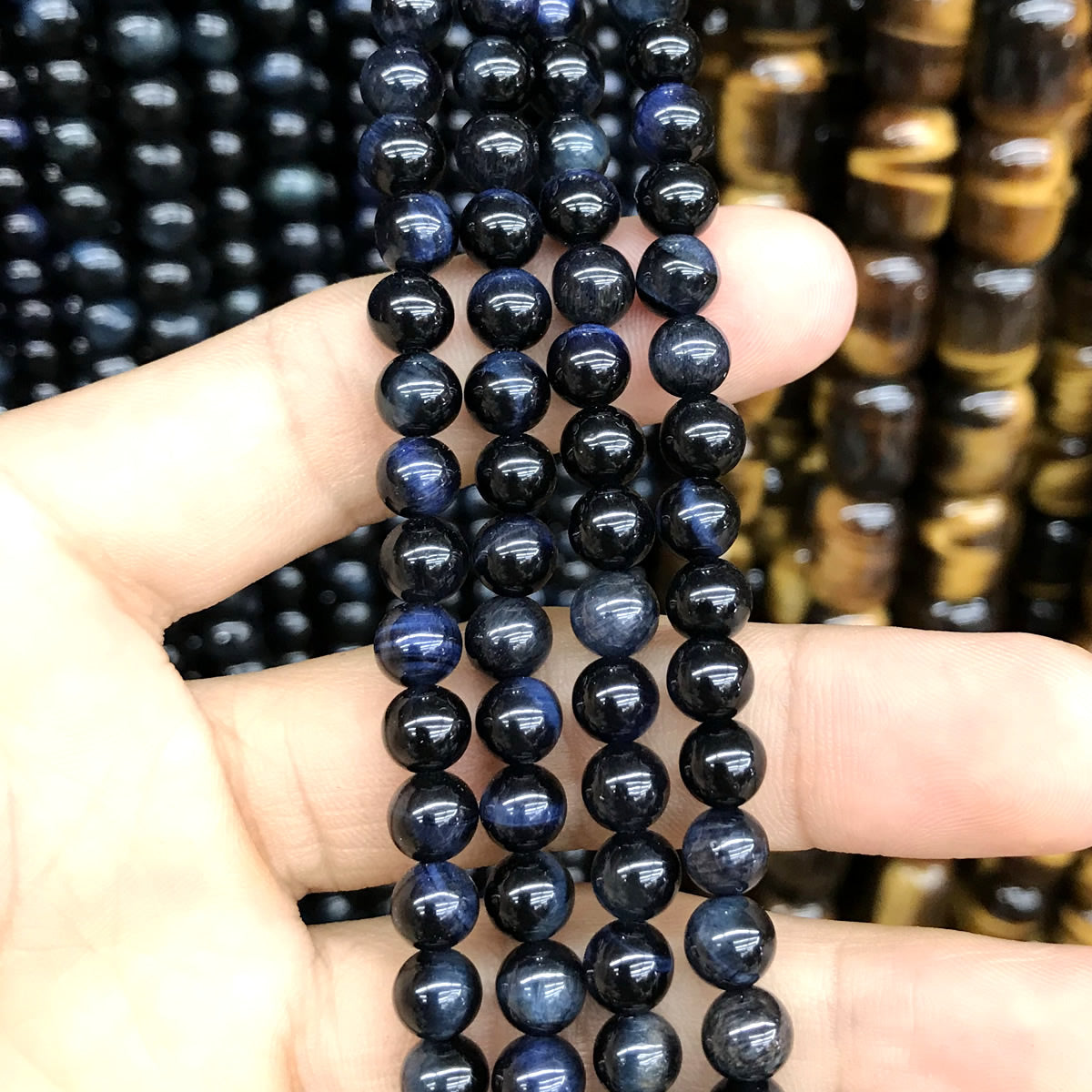 CTE155 Blue Tiger Eye Beads Smooth Round 4mm 15" Strand