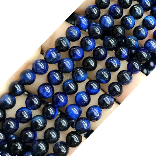 CTE166 Blue Tiger Eye Beads Smooth Round 6mm 15" Strand