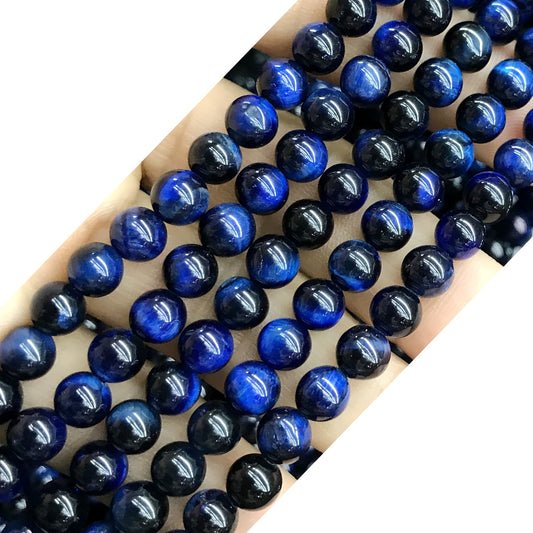 CTE167 Blue Tiger Eye Beads Smooth Round 8mm 15" Strand