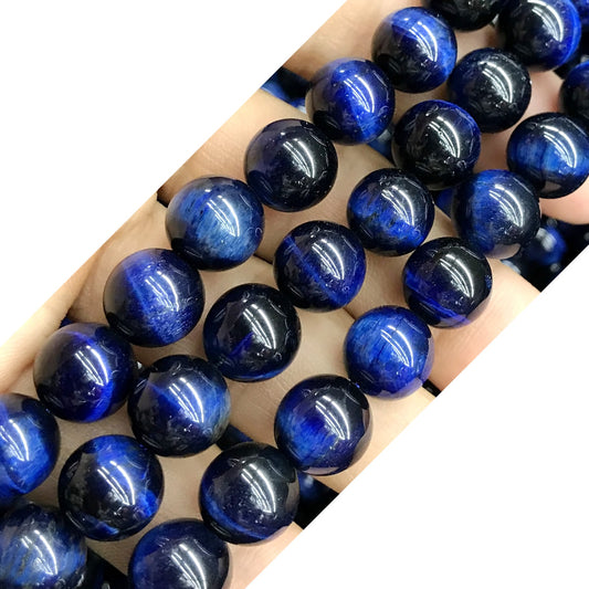 CTE168 Blue Tiger Eye Beads Smooth Round 10mm 15" Strand