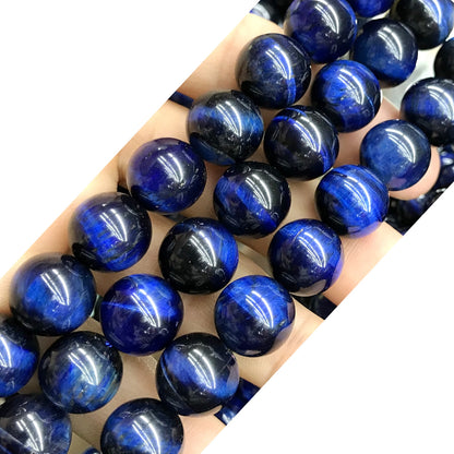 CTE169 Blue Tiger Eye Beads Smooth Round 12mm 15" Strand