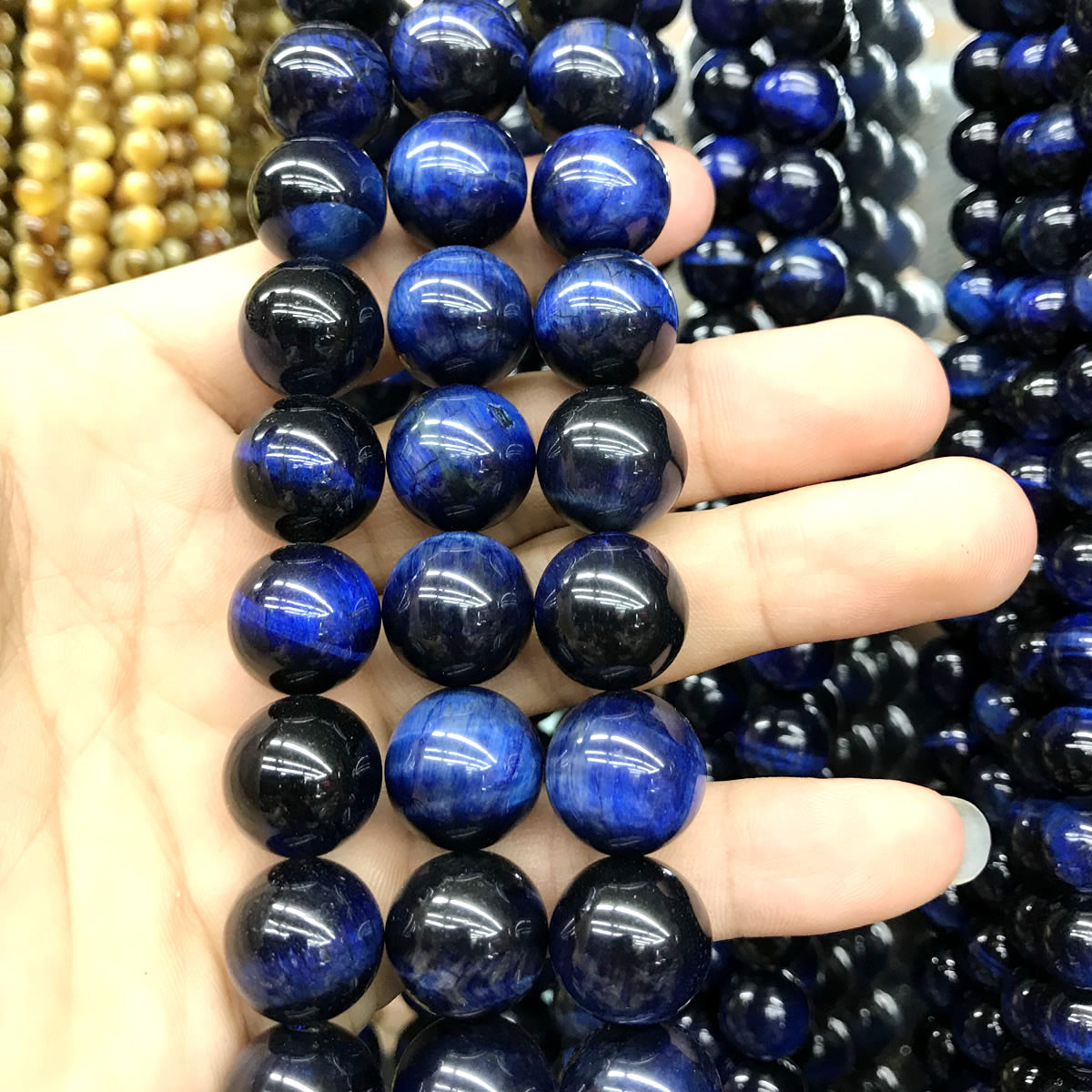 CTE170 Blue Tiger Eye Beads Smooth Round 14mm 15" Strand