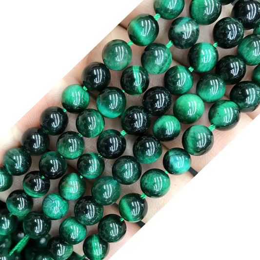 CTE177 Green Tiger Eye Beads Smooth Round 8mm 15" Strand