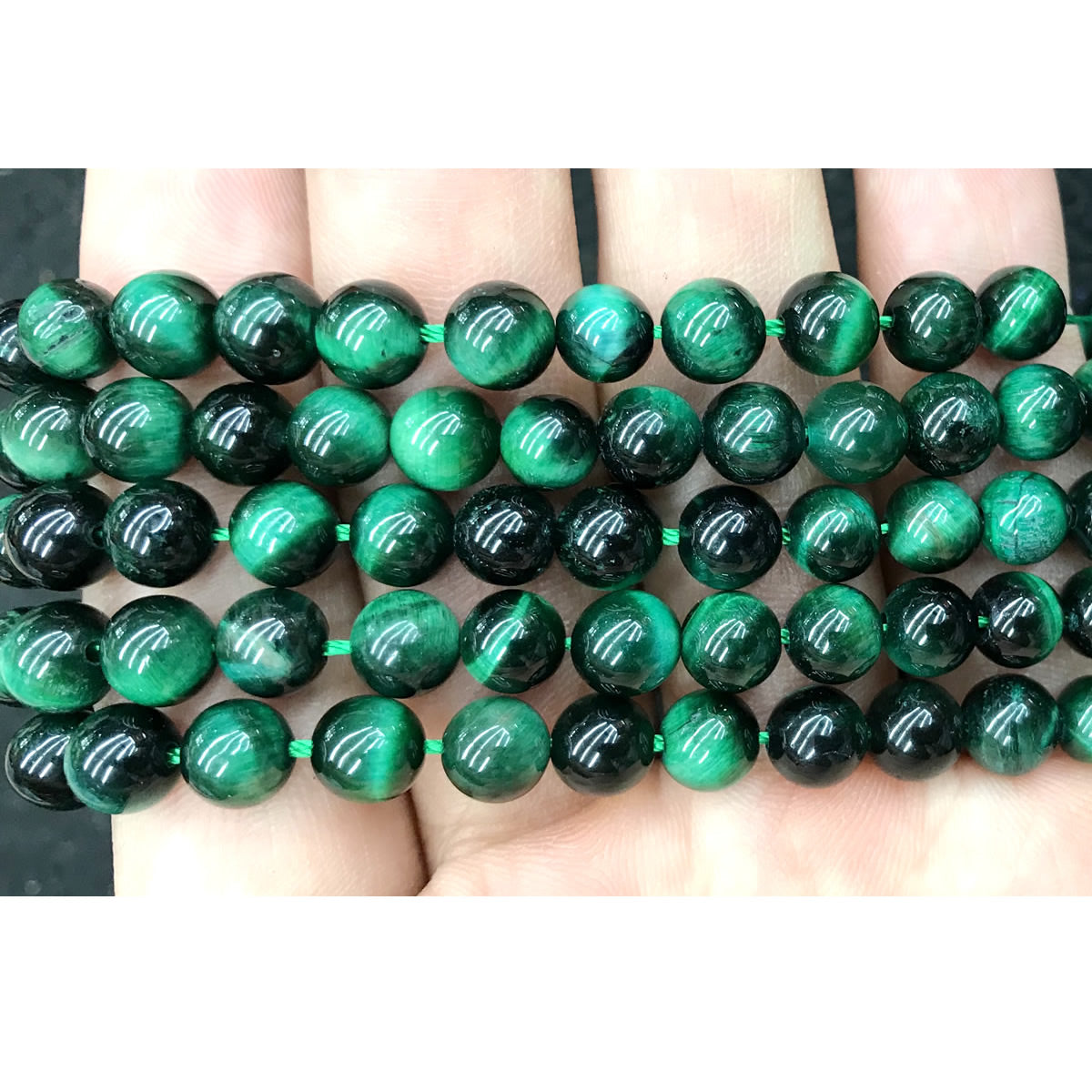 CTE177 Green Tiger Eye Beads Smooth Round 8mm 15" Strand