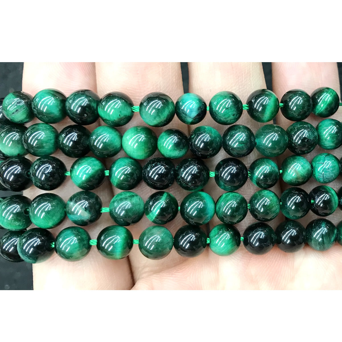 CTE178 Green Tiger Eye Beads Smooth Round 10mm 15" Strand