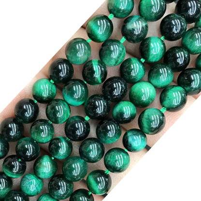 CTE179 Green Tiger Eye Beads Smooth Round 12mm 15" Strand