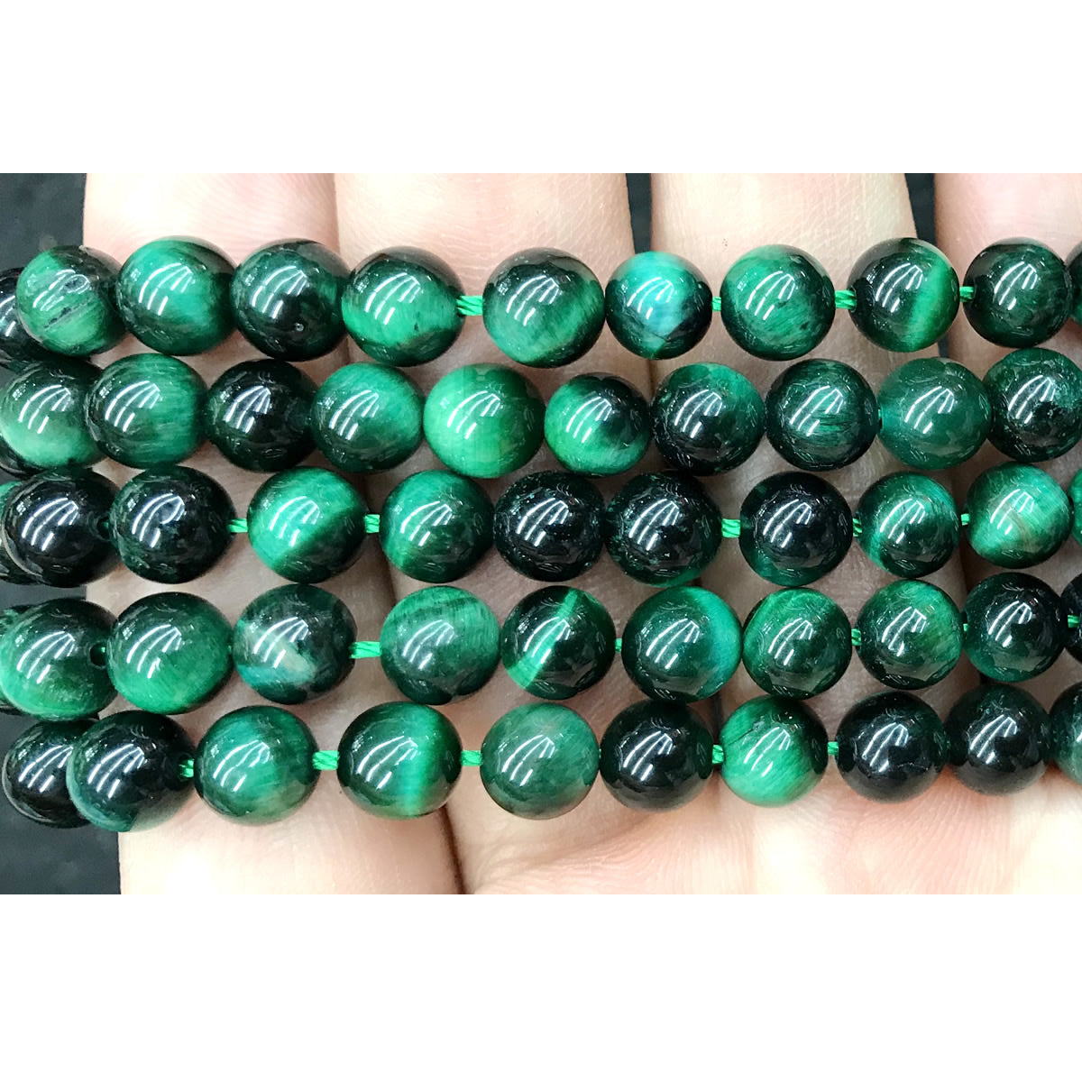 CTE179 Green Tiger Eye Beads Smooth Round 12mm 15" Strand