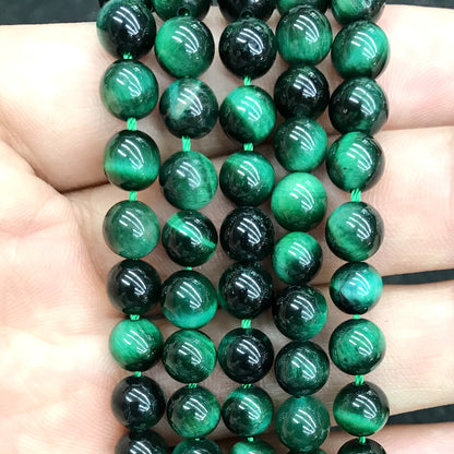 CTE179 Green Tiger Eye Beads Smooth Round 12mm 15" Strand