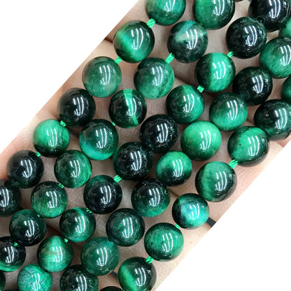 CTE180 Green Tiger Eye Beads Smooth Round 14mm 15" Strand