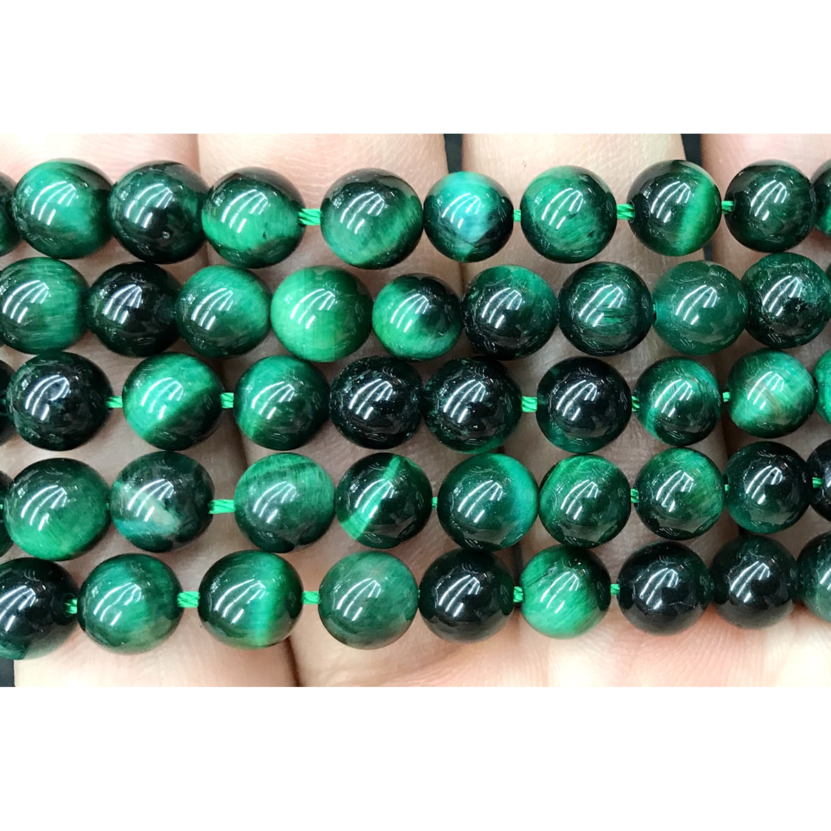 CTE180 Green Tiger Eye Beads Smooth Round 14mm 15" Strand