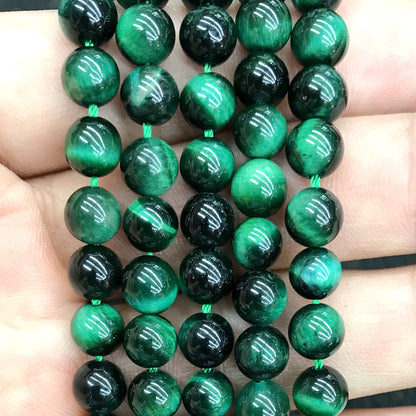 CTE180 Green Tiger Eye Beads Smooth Round 14mm 15" Strand