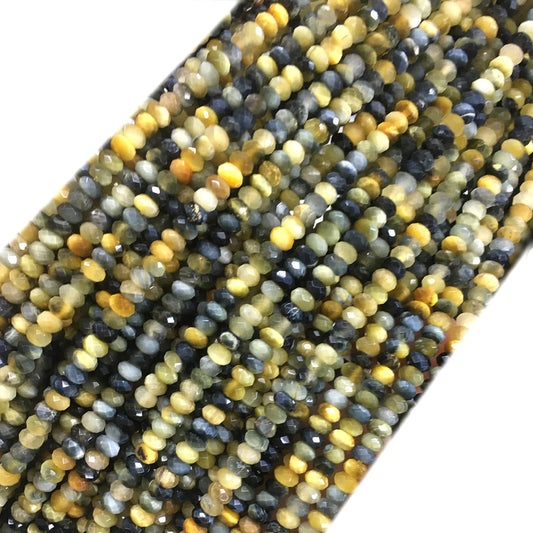 CTE210 Golden & Blue Tiger Eye Beads Faceted Rondelle 2x4mm 15" Strand