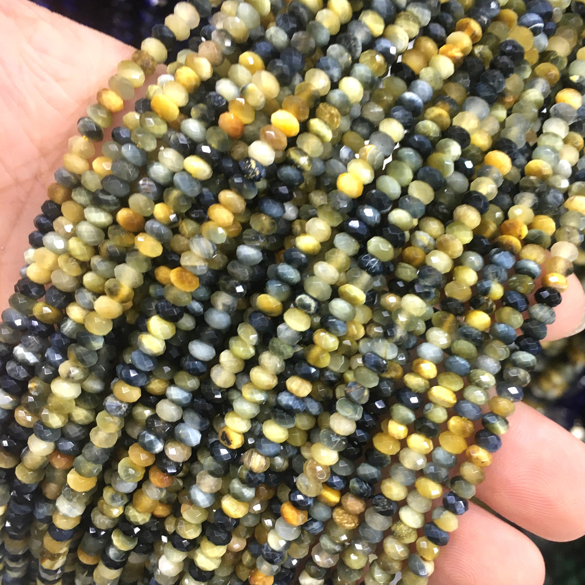 CTE210 Golden & Blue Tiger Eye Beads Faceted Rondelle 2x4mm 15" Strand