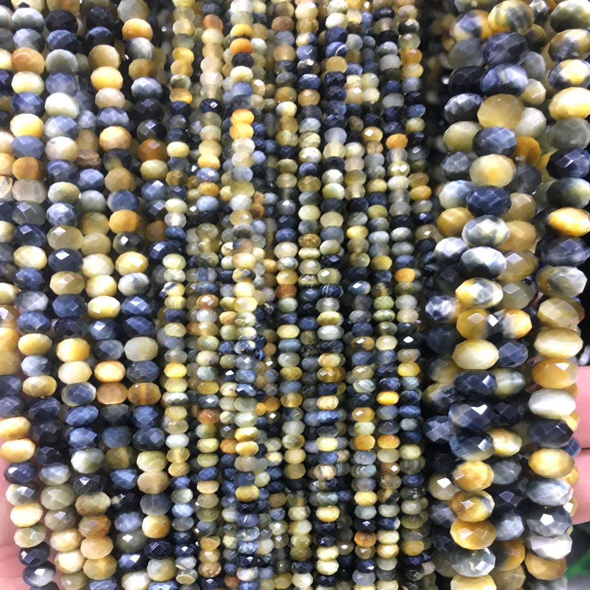 CTE210 Golden & Blue Tiger Eye Beads Faceted Rondelle 2x4mm 15" Strand