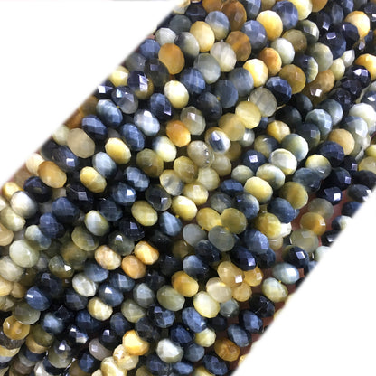 CTE211 Golden & Blue Tiger Eye Beads Faceted Rondelle 4x6mm 15" Strand