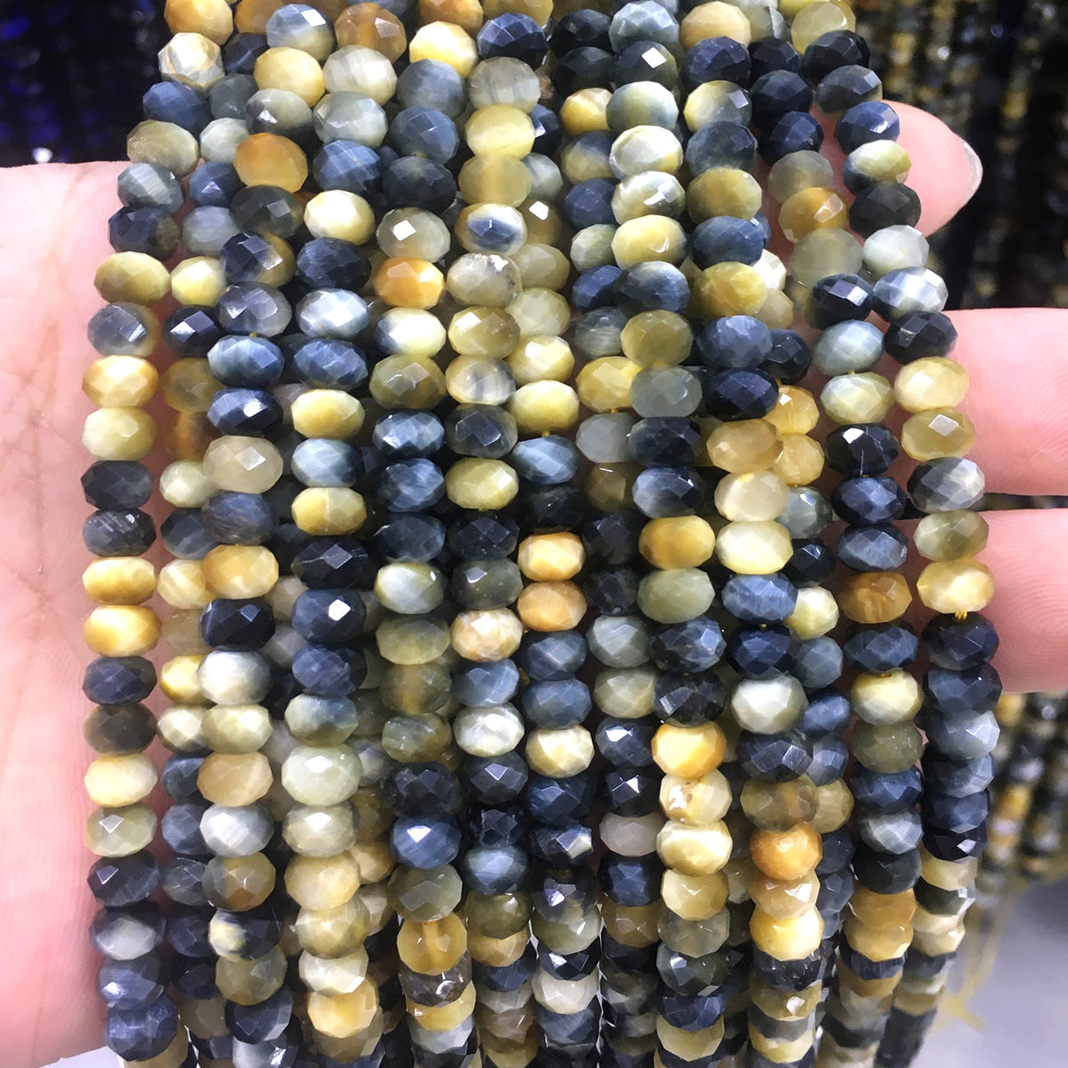 CTE211 Golden & Blue Tiger Eye Beads Faceted Rondelle 4x6mm 15" Strand