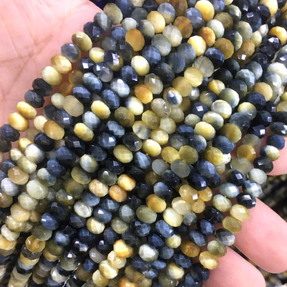 CTE211 Golden & Blue Tiger Eye Beads Faceted Rondelle 4x6mm 15" Strand