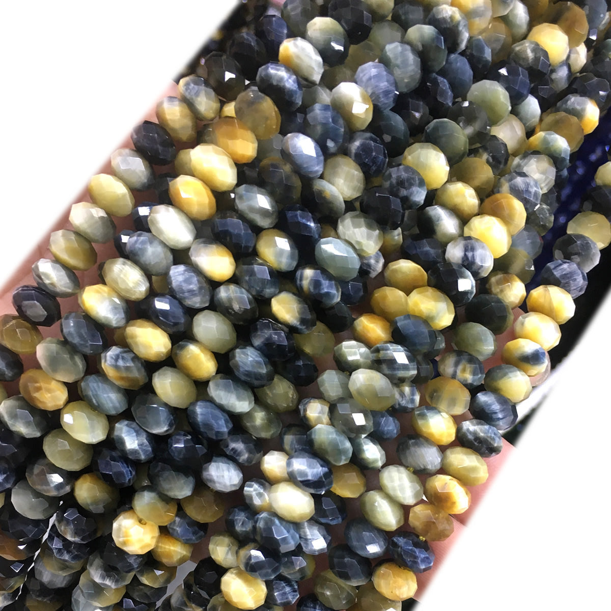 CTE212 Golden & Blue Tiger Eye Beads Faceted Rondelle 5x8mm 15" Strand