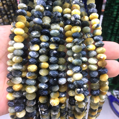 CTE212 Golden & Blue Tiger Eye Beads Faceted Rondelle 5x8mm 15" Strand