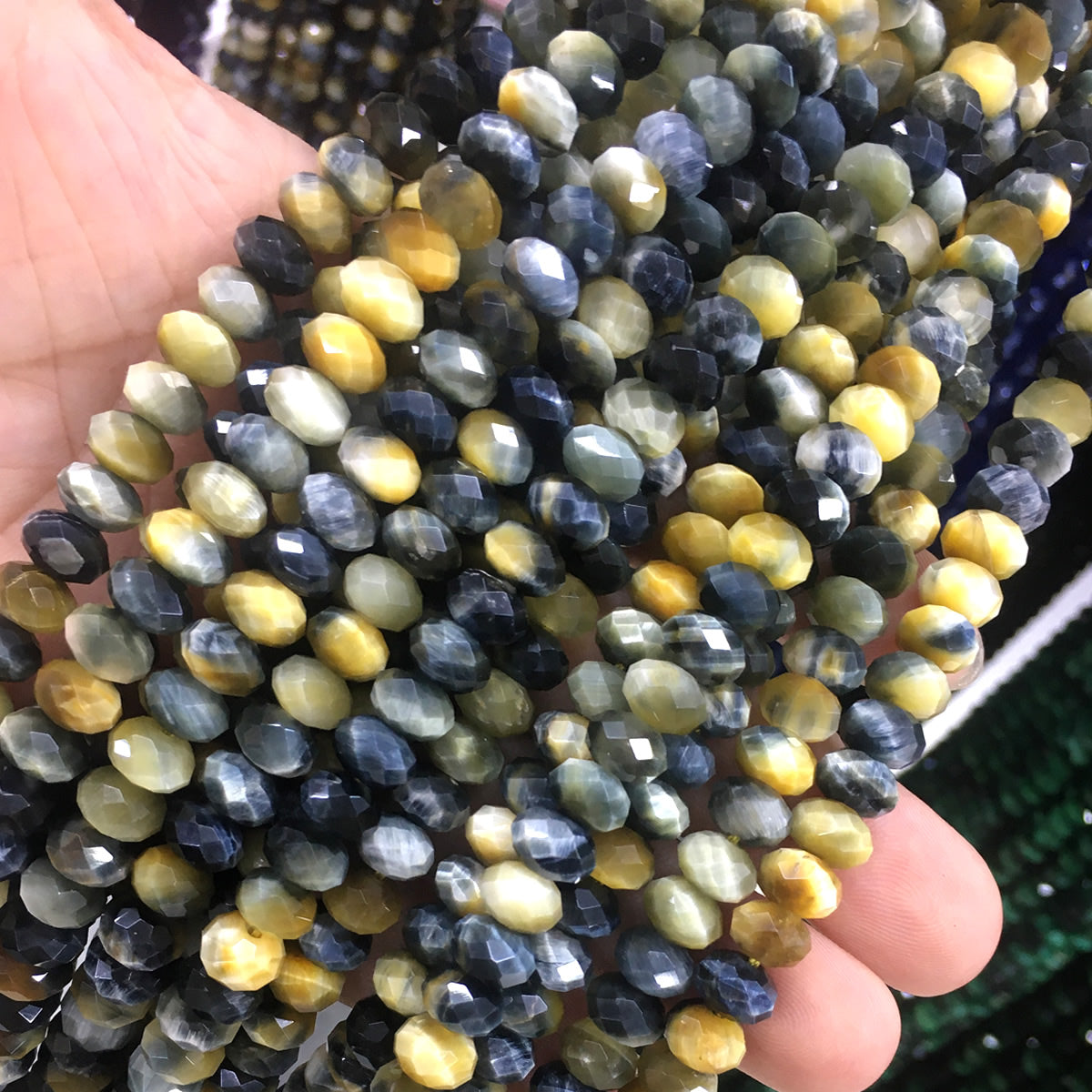 CTE212 Golden & Blue Tiger Eye Beads Faceted Rondelle 5x8mm 15" Strand